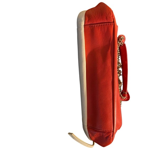 Coccinelle Shoulder Bag Red/Beige Crossbody Chain Strap Read Zip Pocket - Picture 13 of 13